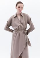 Women Brown Midi Dress with Belt Detail