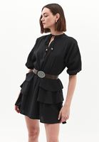 Women Black Modal Ruffled Mini Dress