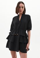 Women Black Modal Ruffled Mini Dress