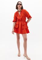 Women Orange Modal Ruffled Mini Dress
