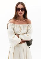 Women Beige Balloon Sleeve Blouse