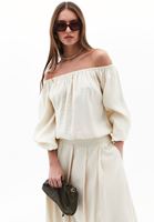Women Beige Balloon Sleeve Blouse