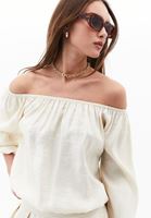 Women Beige Balloon Sleeve Blouse