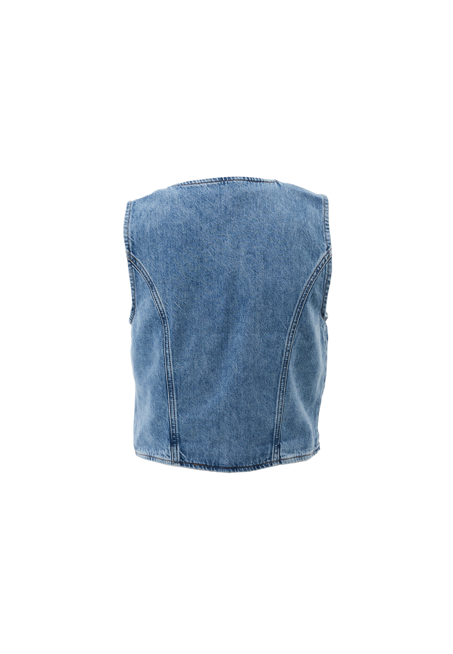 Blue V-Neck Denim Vest Online Shopping | OXXOSHOP