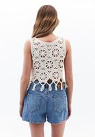 Bayan Bej Püsküllü Crop Atlet