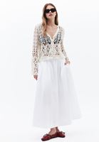 Women Beige  V-Neck Lace Cardigan