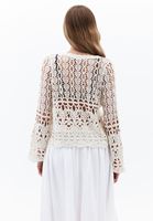 Women Beige  V-Neck Lace Cardigan