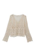 Women Beige  V-Neck Lace Cardigan