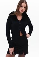 Women Black Knitwear Sweater with Fur Detail