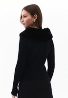 Women Black Knitwear Sweater with Fur Detail