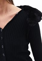 Women Black Knitwear Sweater with Fur Detail