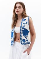 Bayan Çok Renkli Nakışlı Crop Yelek