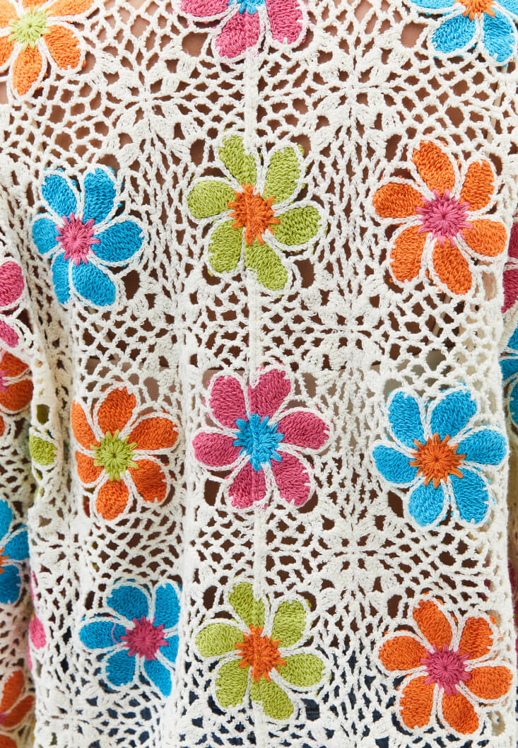 Women Mixed Floral Patterned Openwork Cardigan