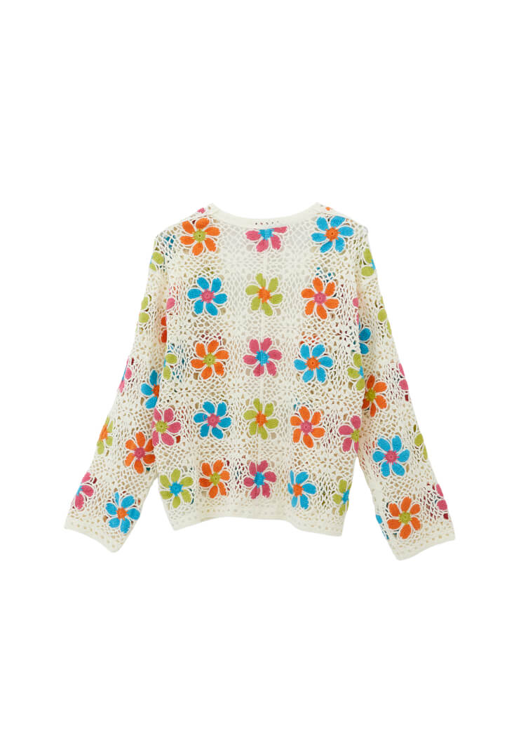 Women Mixed Floral Patterned Openwork Cardigan