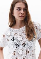 Bayan Krem Bot Yaka Jakarlı Crop Bluz