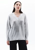 Women Silver V-Neck Silvery Sweater