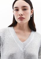 Women Silver V-Neck Silvery Sweater