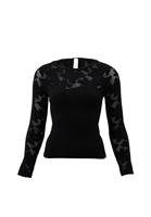 Women Black Boat Neck Lace T-Shirt