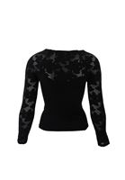 Women Black Boat Neck Lace T-Shirt