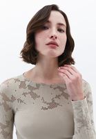 Women Beige Boat Neck Lace T-Shirt