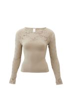 Women Beige Boat Neck Lace T-Shirt