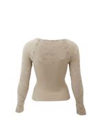 Women Beige Boat Neck Lace T-Shirt