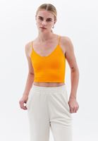 Women Orange V-neck Seamless Crop Singlet