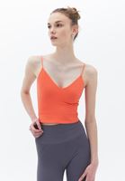 Women Orange V-neck Seamless Crop Singlet