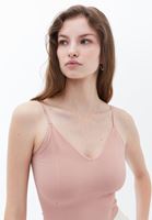 Women Pink V-neck Seamless Crop Singlet