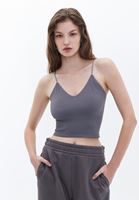 Women Grey V-neck Seamless Crop Singlet