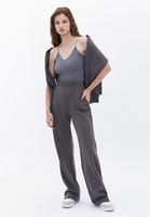 Women Grey V-neck Seamless Crop Singlet