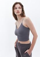 Women Grey V-neck Seamless Crop Singlet