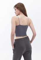 Women Grey V-neck Seamless Crop Singlet