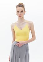 Women Yellow V-neck Seamless Crop Singlet