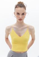 Women Yellow V-neck Seamless Crop Singlet