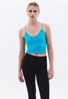 Women Blue V-neck Seamless Crop Singlet