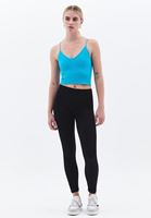 Women Blue V-neck Seamless Crop Singlet