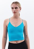 Women Blue V-neck Seamless Crop Singlet