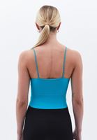 Women Blue V-neck Seamless Crop Singlet