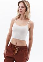 Women Beige Tencel Strap Crop Top