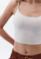 Women Beige Tencel Strap Crop Top