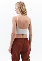 Women Beige Tencel Strap Crop Top