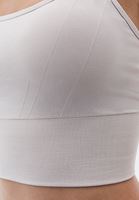 Women Beige Tencel Strap Crop Top