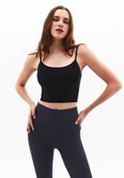 Women Black Tencel Strap Crop Top
