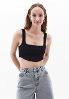 Bayan Siyah Kare Yaka Seamless Crop Top