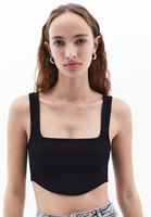 Women Black Scope Neck Seamless Crop