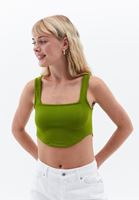 Women Green Scope Neck Seamless Crop