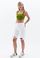 Women Green Scope Neck Seamless Crop