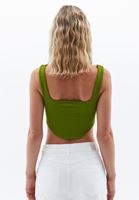 Women Green Scope Neck Seamless Crop