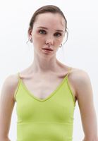 Women Green Crop Singlet with Thin Straps